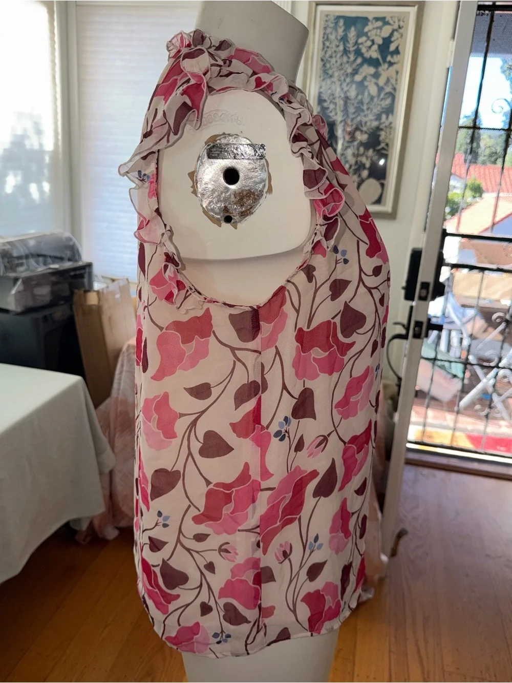 Kate Spade Floral Ruffle Cap-Sleeve Blouse - Pink size L